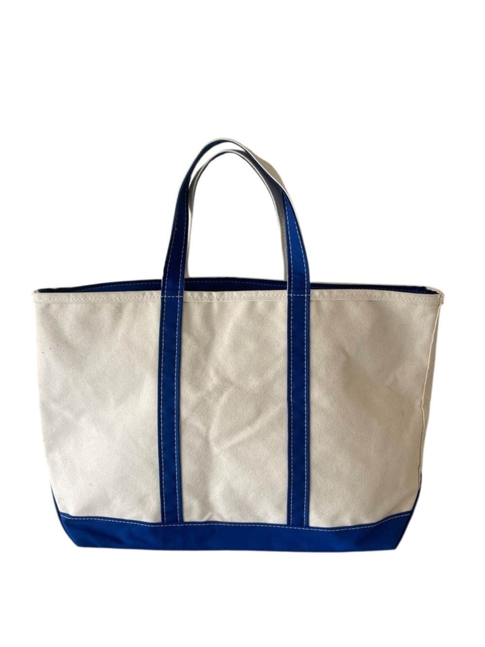 LL Bean Boat and Tote Canvas Big Large Bag Blue Straps Crinkled - Picture 3 of 6